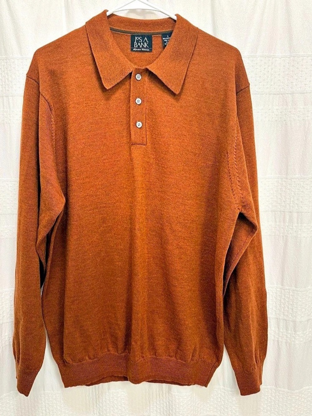 Jos. A. Bank Signature Collection Merino Wool Polo Sweater Rust Orange Men Large
